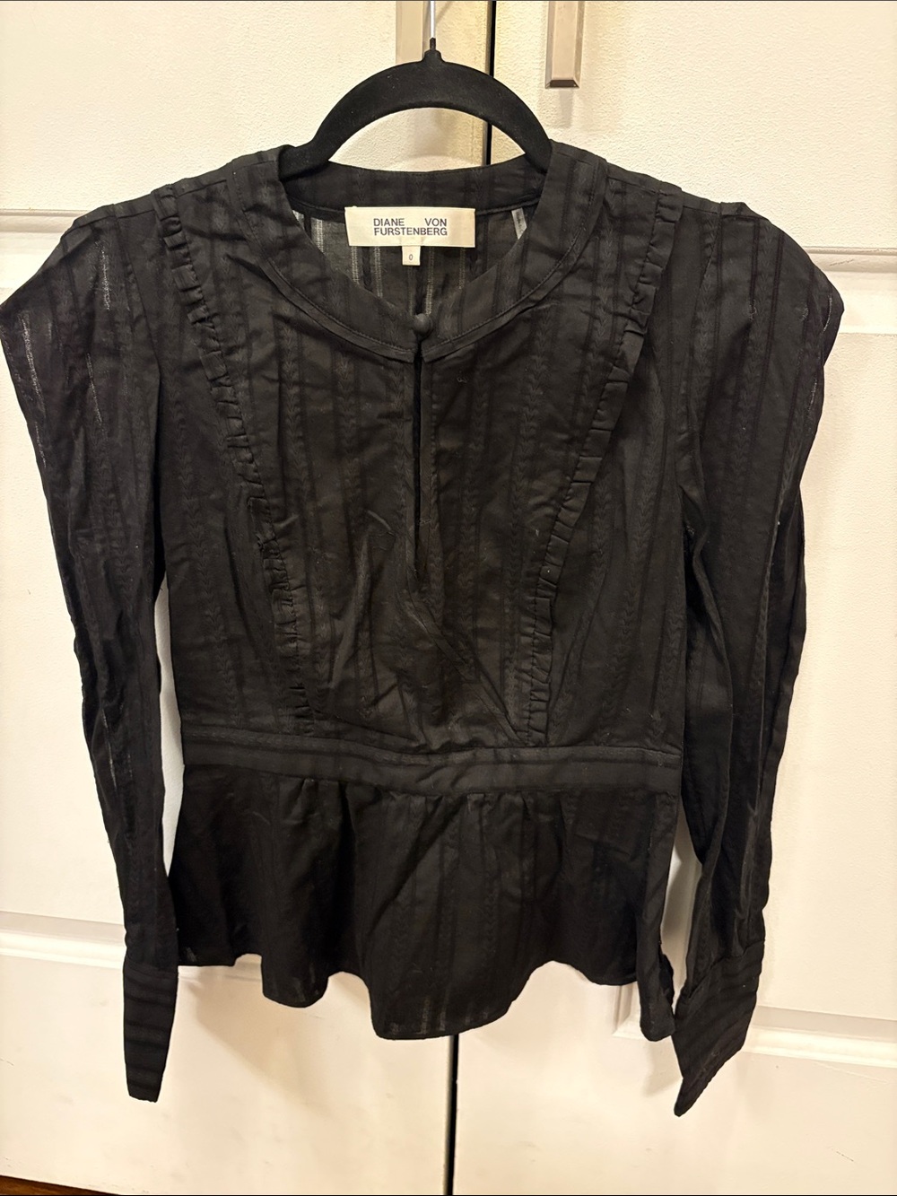 Diane Von Furstenberg Black Ruffle-Trim Peplum Top